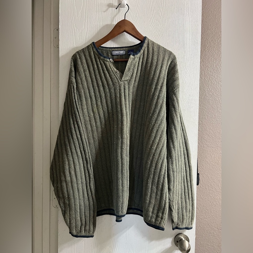 STRUCTURE Cable Knit 90s Vintage Sweater Olive Green Warm Y2K Chandler Bing Sz L